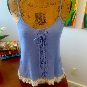 Periwinkle spaghetti strap lace up top by Umgee